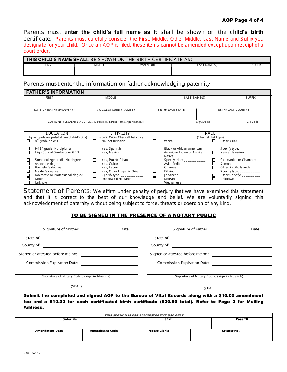 Paternity Acknowledgment Form - New Mexico, Page 4