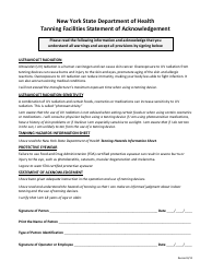 Document preview: Tanning Facilities Statement of Acknowledgement Form - New York