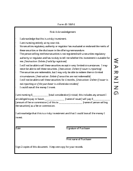 Form 45-106F4 Risk Acknowledgement - Ontario, Canada