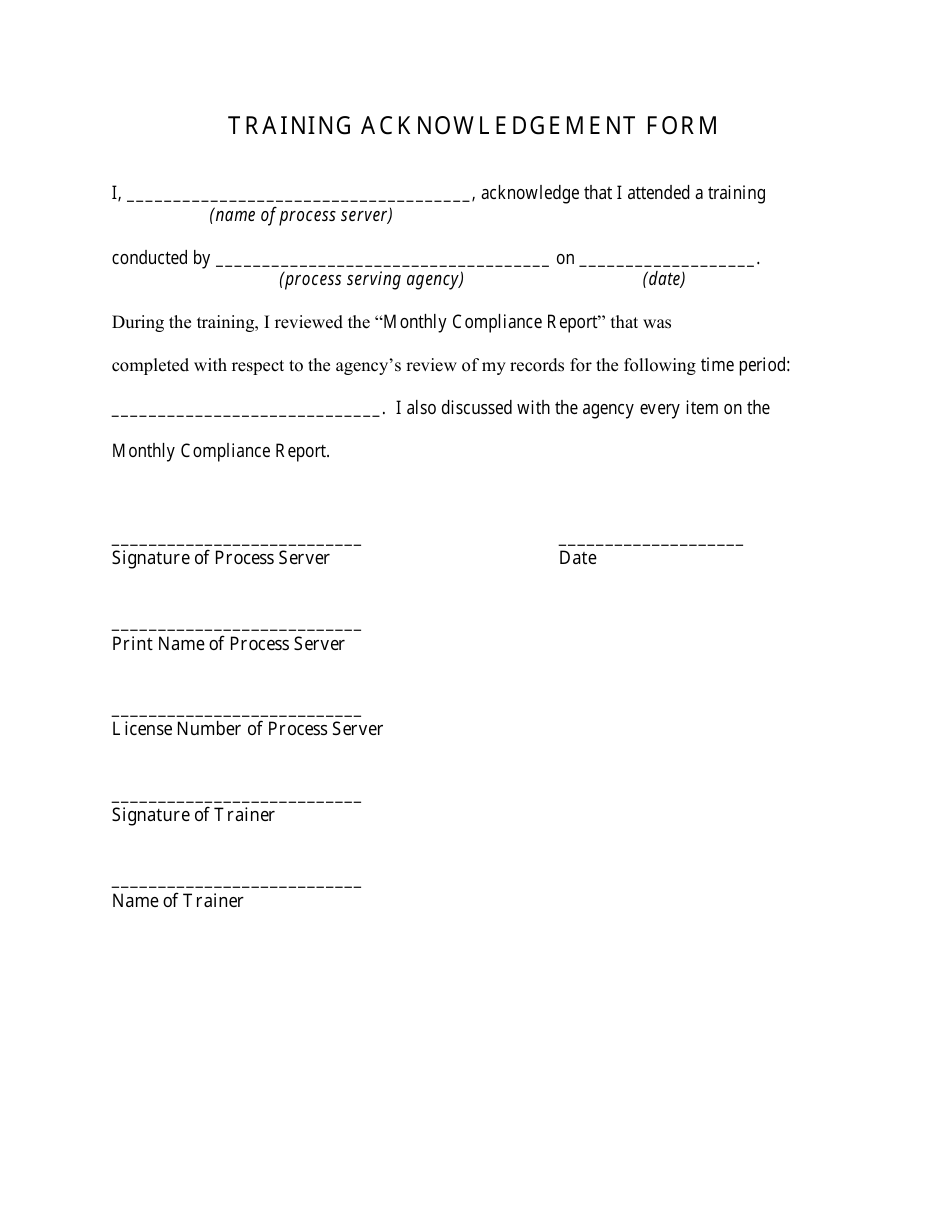 Training Acknowledgement Form Fill Out, Sign Online and Download PDF