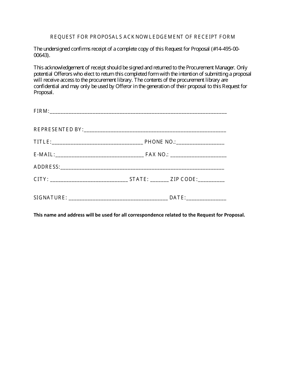 Request for Proposals Acknowledgement of Receipt Form, Page 1