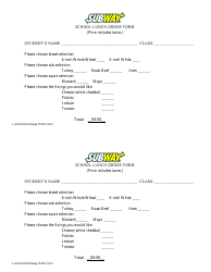 Document preview: School Lunch Order Form - Subway