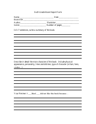 Sixth Grade Book Report Form