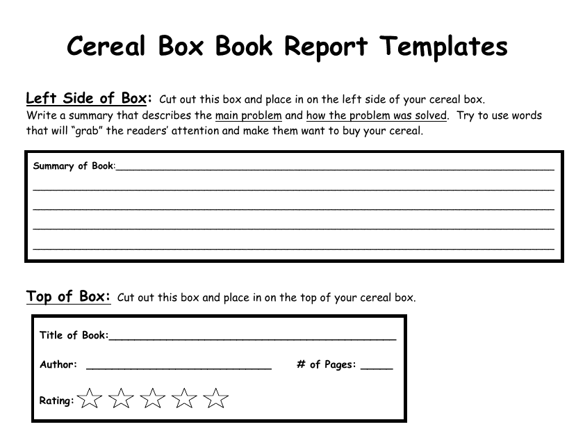 &quot;Cereal Box Book Report Template&quot; Download Pdf