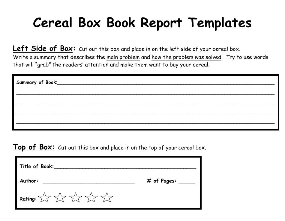 Cereal Box Book Report Template - Without Picture, Page 1