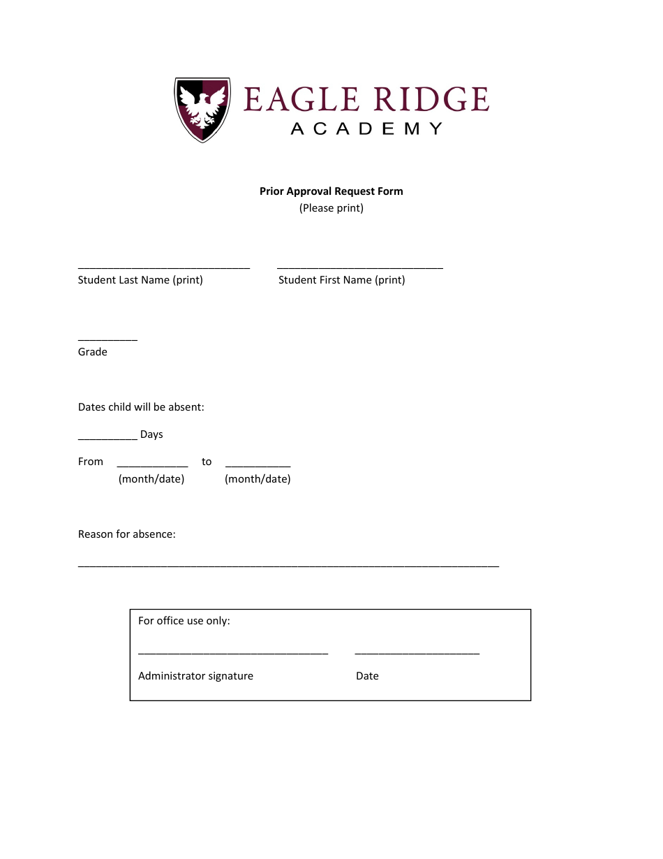 Prior Approval Request Form - Eagle Ridge Academy, Page 1