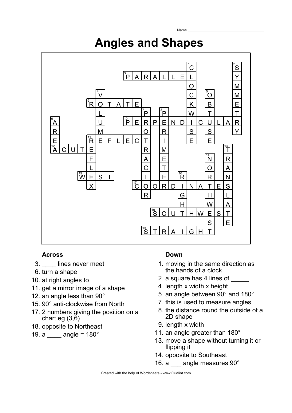 Angles and Shapes Crossword Puzzle Template With Answers, Page 3