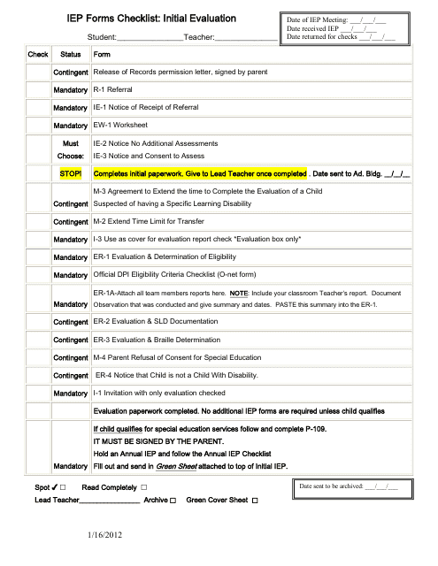 Iep Forms Checklist Template Download Pdf