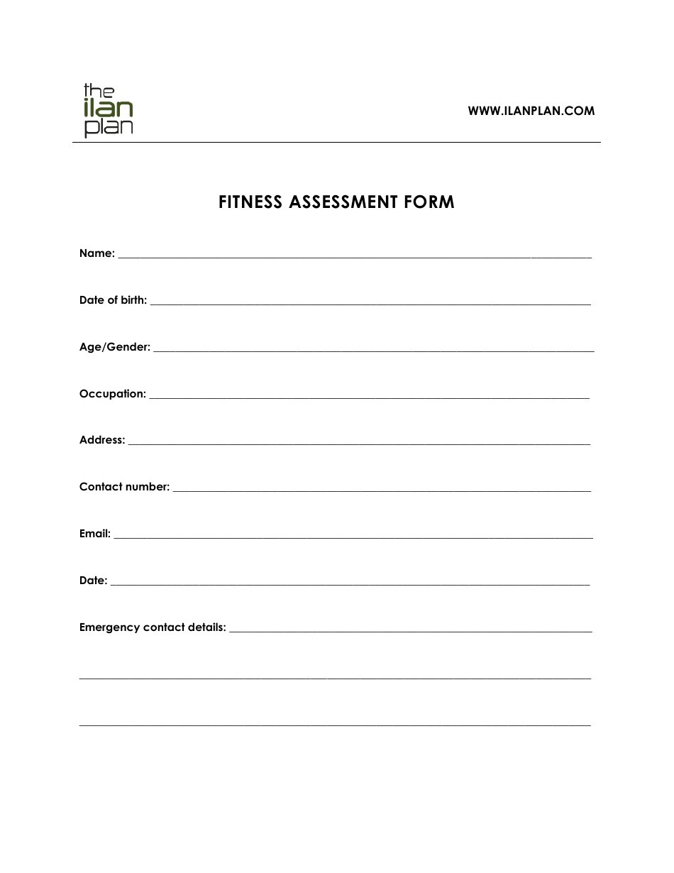 Fitness Assessment Form - the Ilan Plan, Page 1