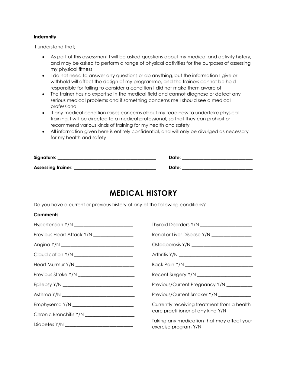 Fitness Assessment Form - the Ilan Plan, Page 2