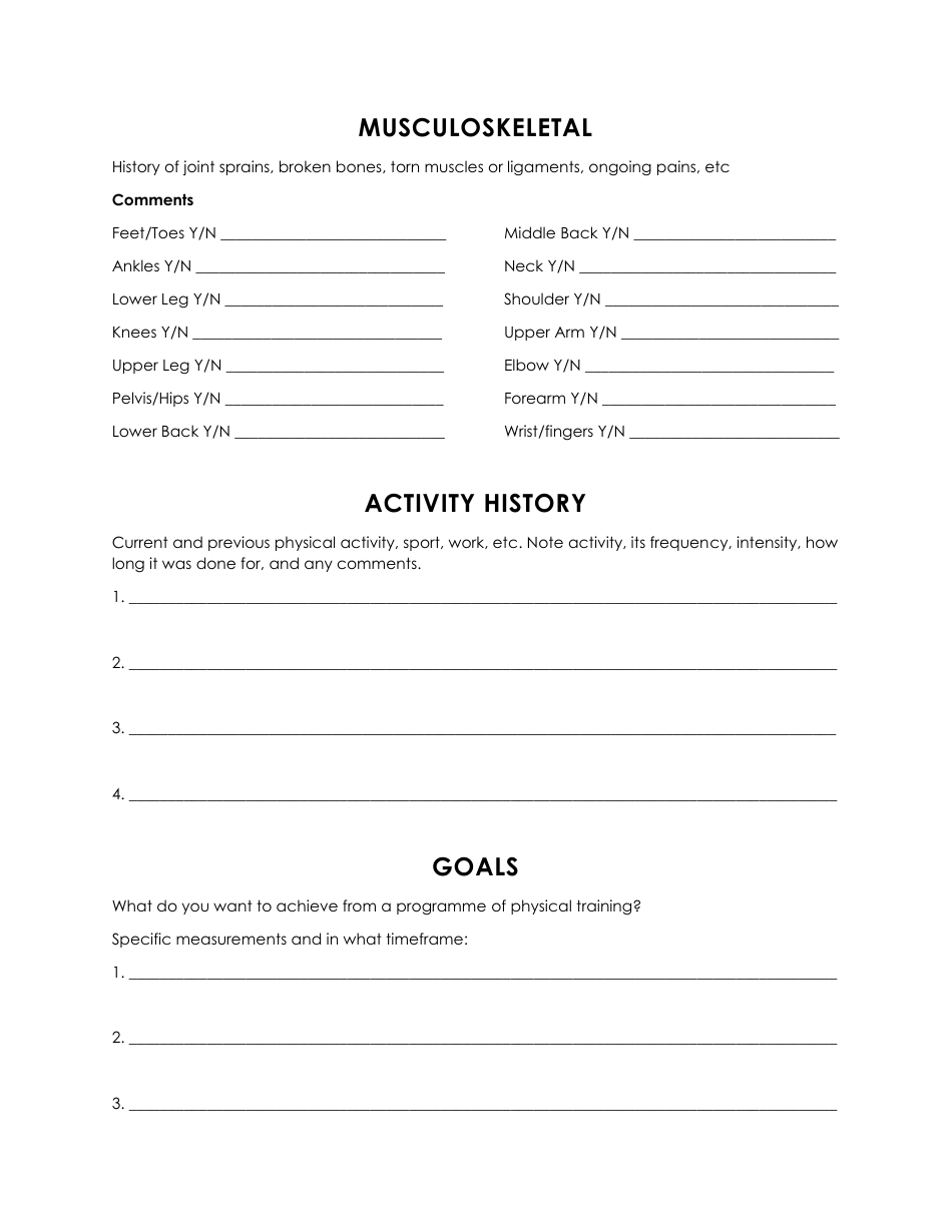 Fitness Assessment Form - the Ilan Plan, Page 3