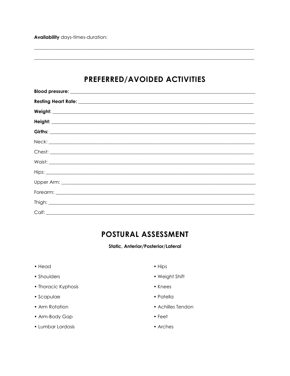 Fitness Assessment Form - the Ilan Plan, Page 4