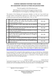 Form A &quot;Self Assessment Checklist &amp; Fitness Declaration Form&quot; - Singapore