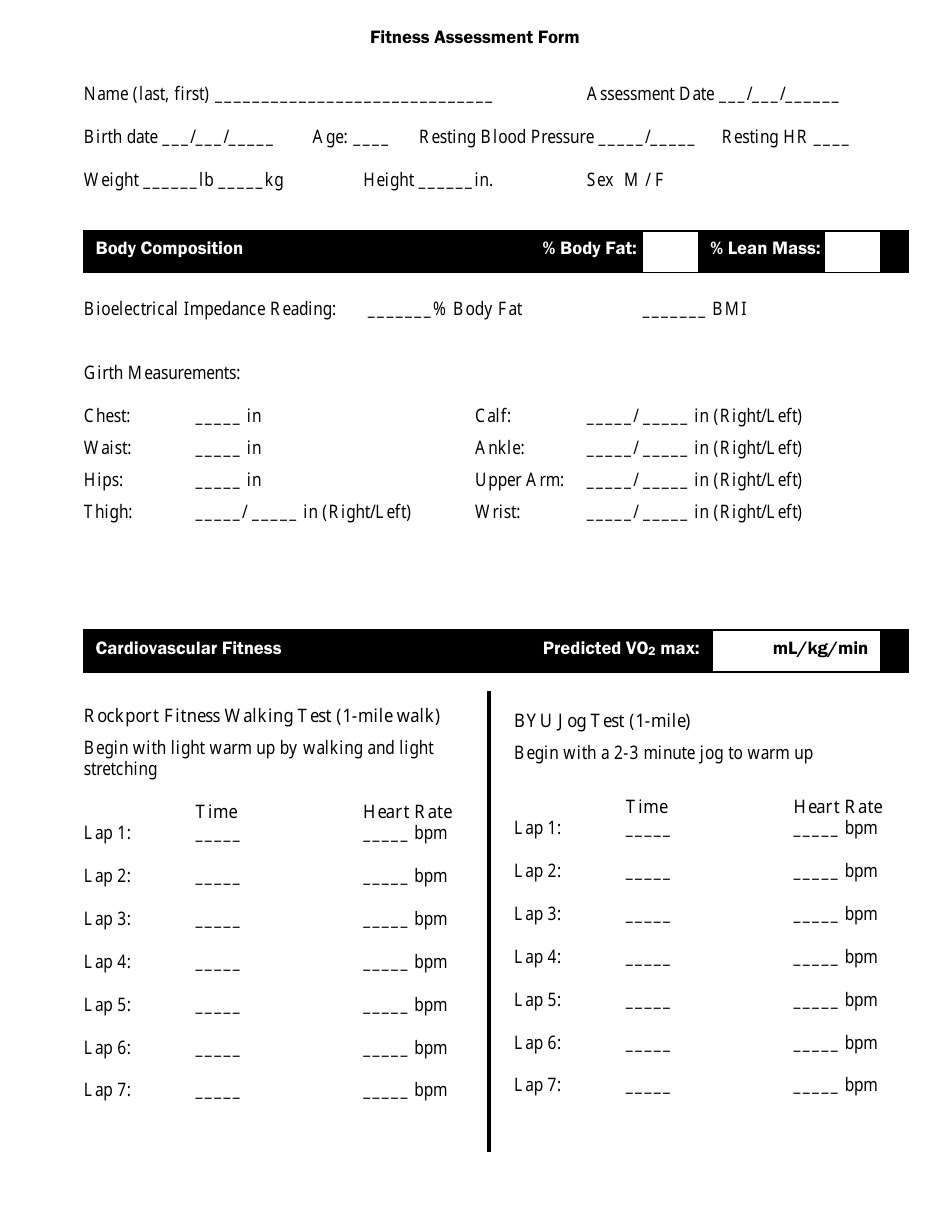 Fitness Assessment Form - Points, Page 1