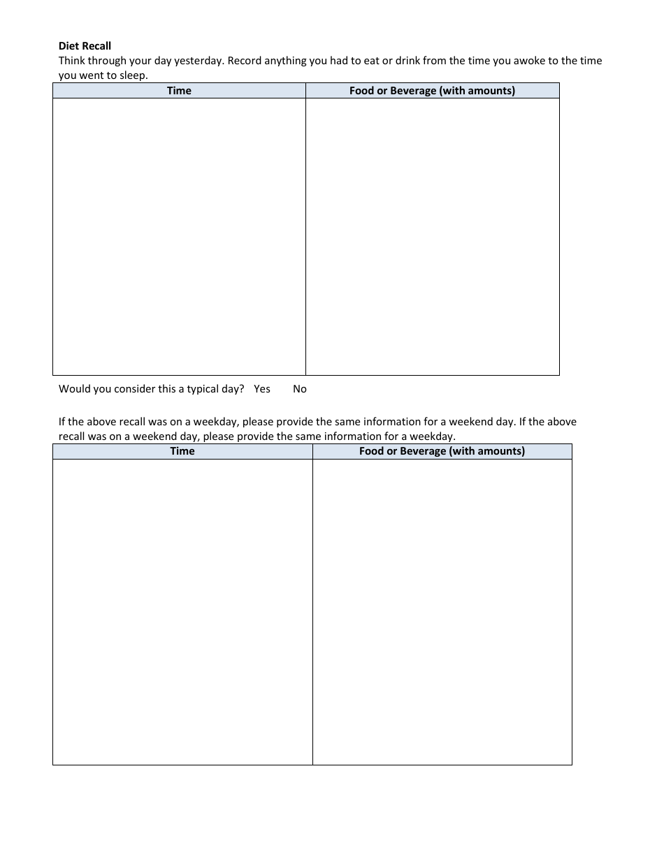 Pre-visit Nutrition Assessment Form, Page 3