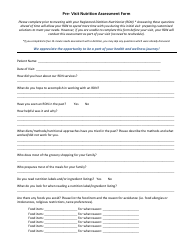Document preview: Pre-visit Nutrition Assessment Form