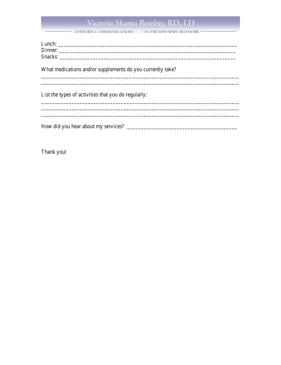 Nutrition Assessment / Consultation Form - Victoria Shanta Retelny, Page 2