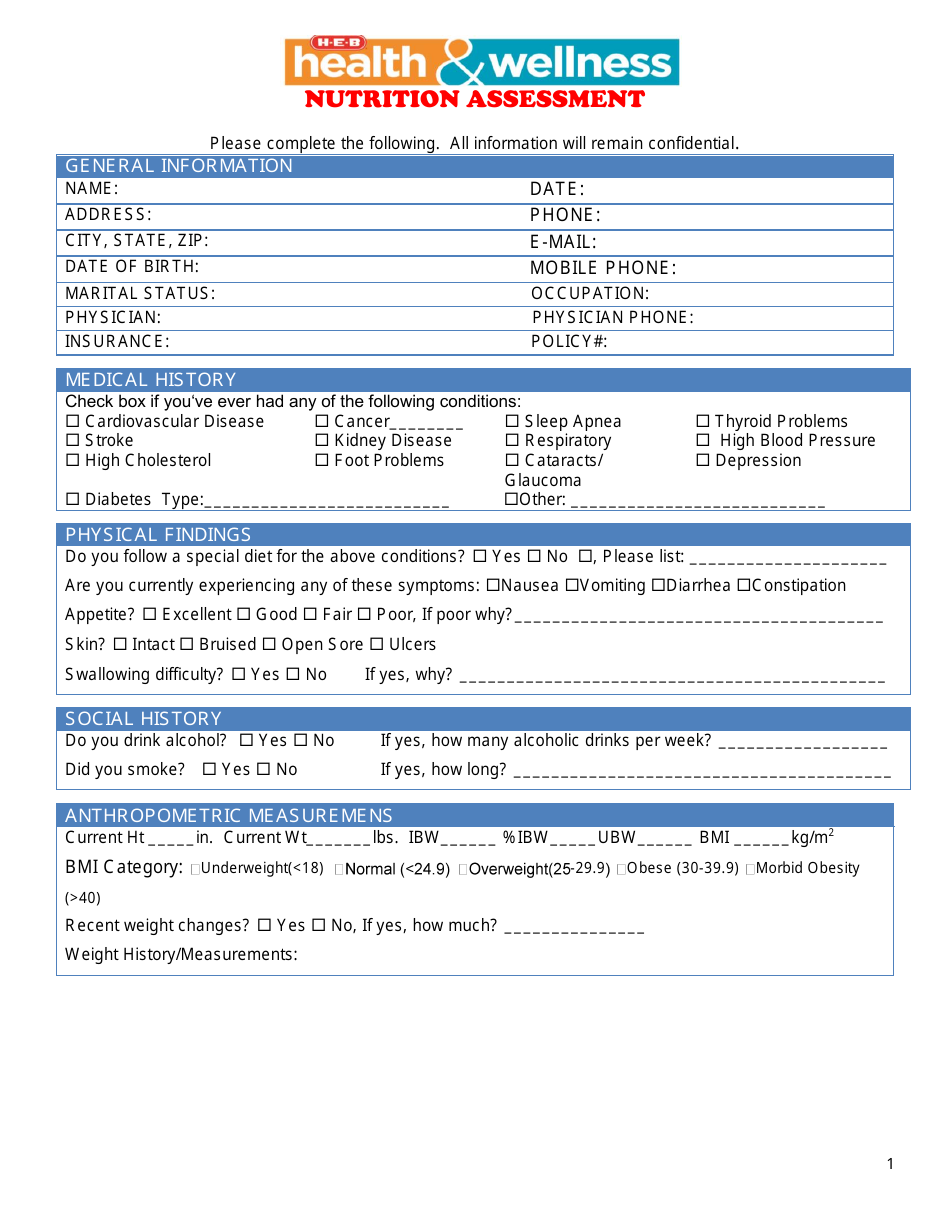 Nutrition Assessment Form - Heb Health and Wellness ...