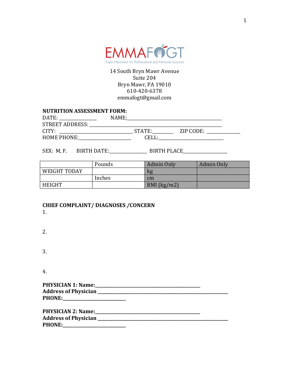 Nutrition Assessment Form - Emmafogt, Page 1