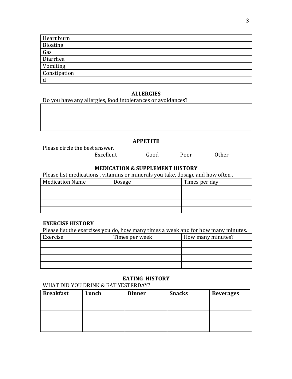 Nutrition Assessment Form Emmafogt Fill Out Sign Online And Download Pdf Templateroller 