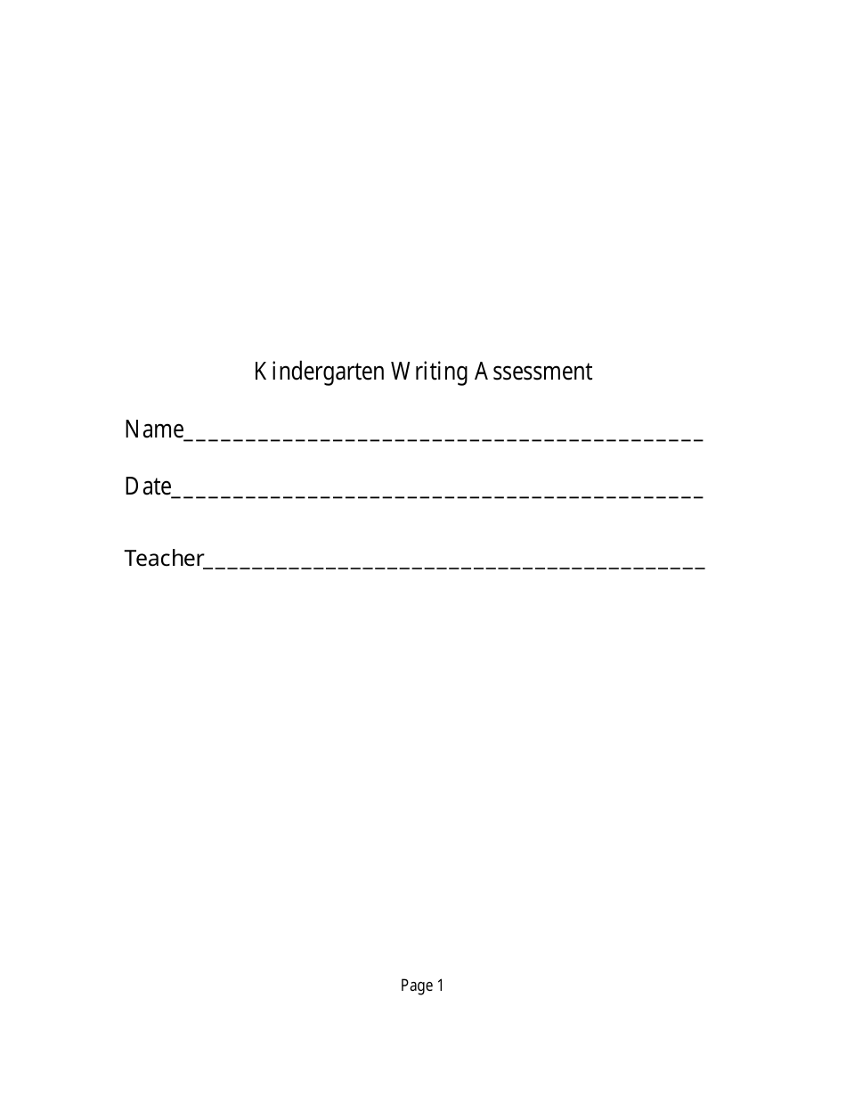 Kindergarten Writing Assessment Form, Page 1