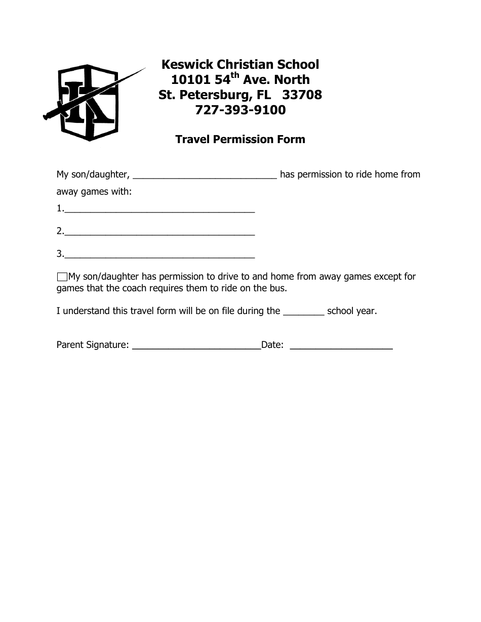 Travel Permission Form - Keswick Christian School, Page 1