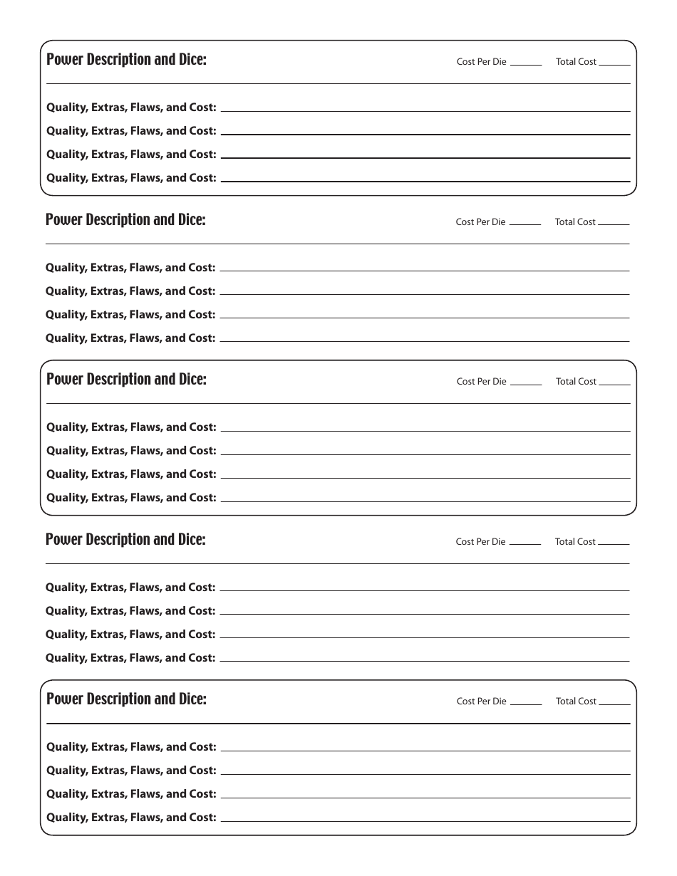 Wild Talents Character Sheet, Page 4