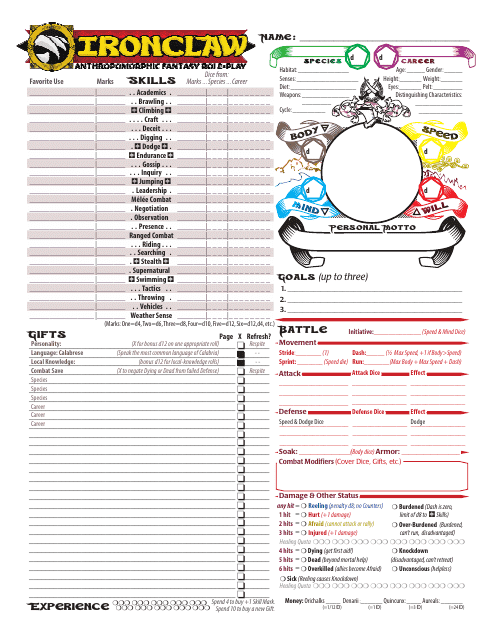 Ironclaw Character Sheet Download Pdf