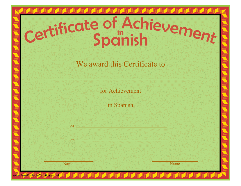 Certificate of Achievement in Spanish Template