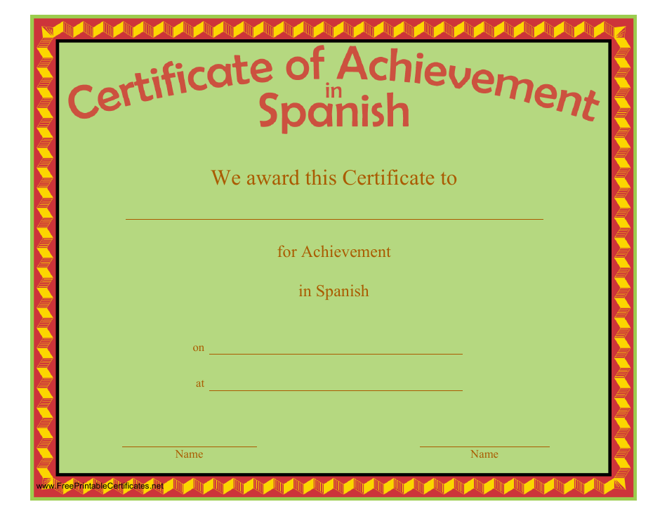 Certificate Of Achievement In Spanish Template Download Printable PDF 