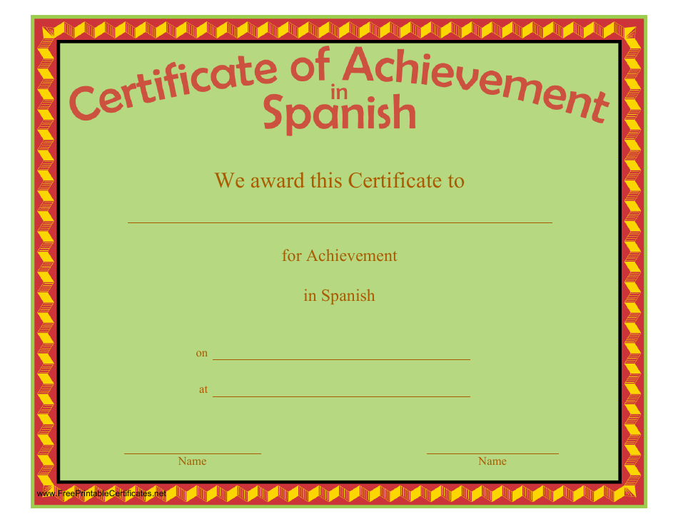 Certificate of Achievement in Spanish Template