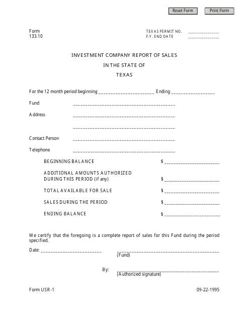 Form 133.10 (USR-1)  Printable Pdf