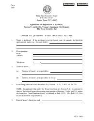 Document preview: Form 133.7 Application for Registration of Securities - Texas