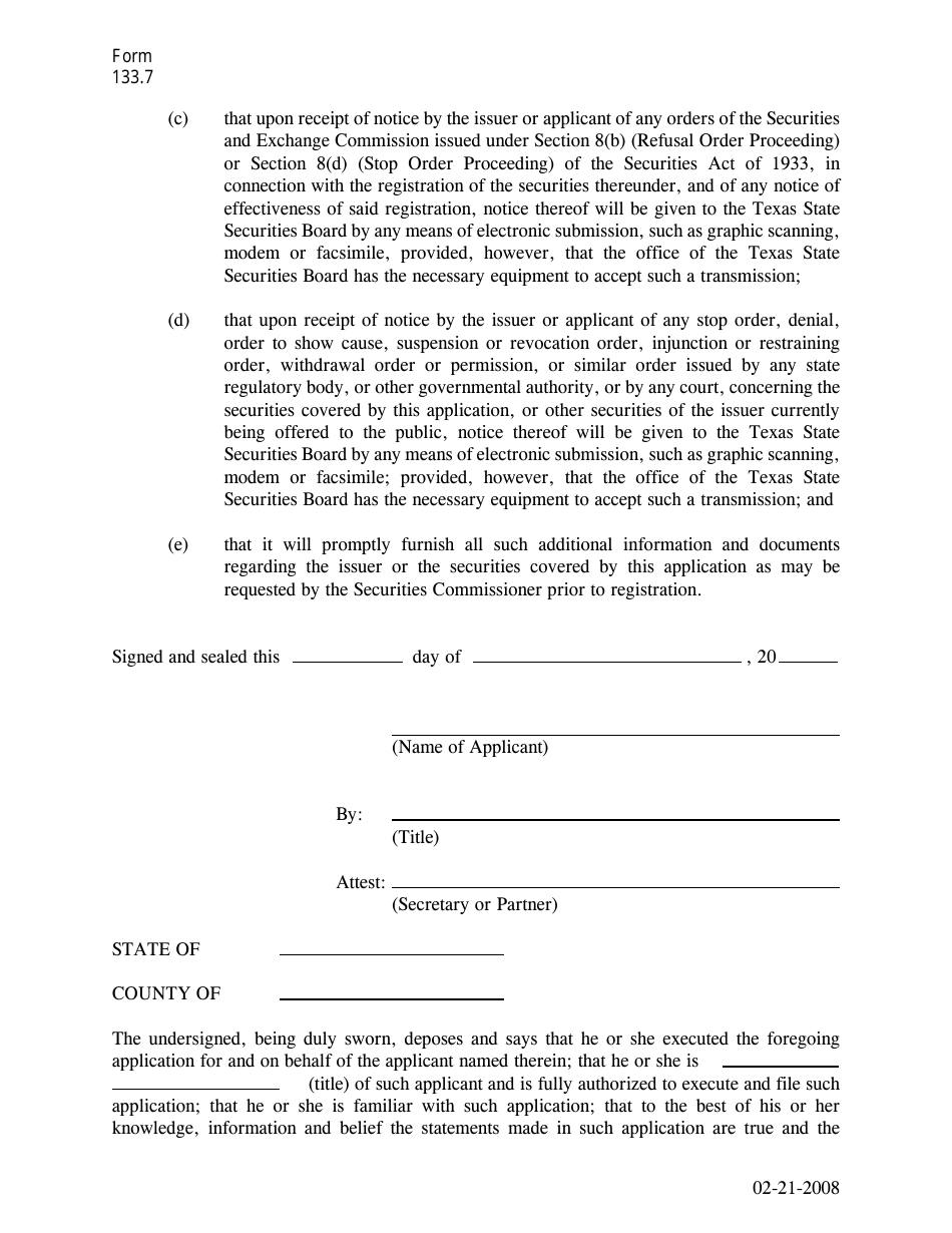 Form 133.7 Application for Registration of Securities - Texas, Page 4