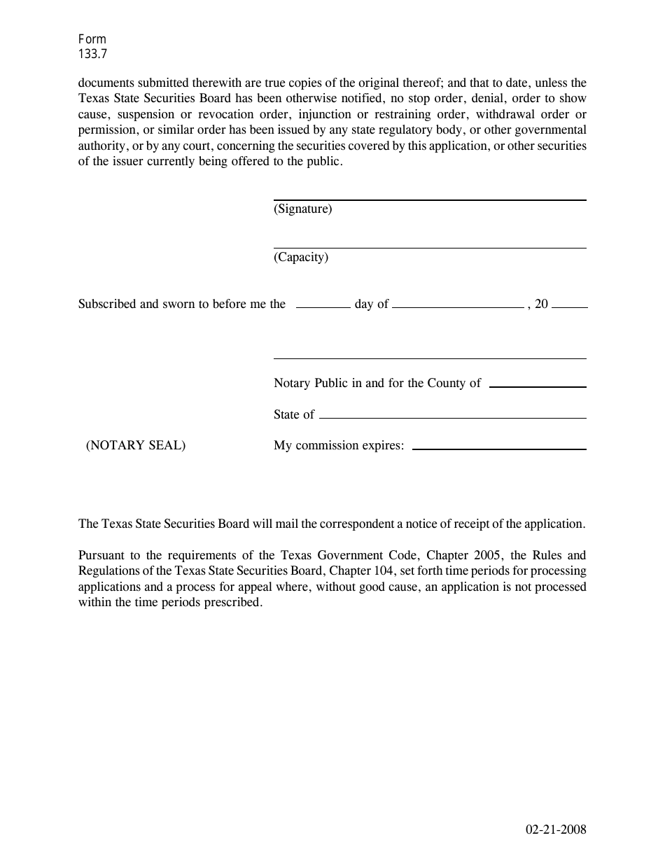 Form 133.7 Application for Registration of Securities - Texas, Page 5