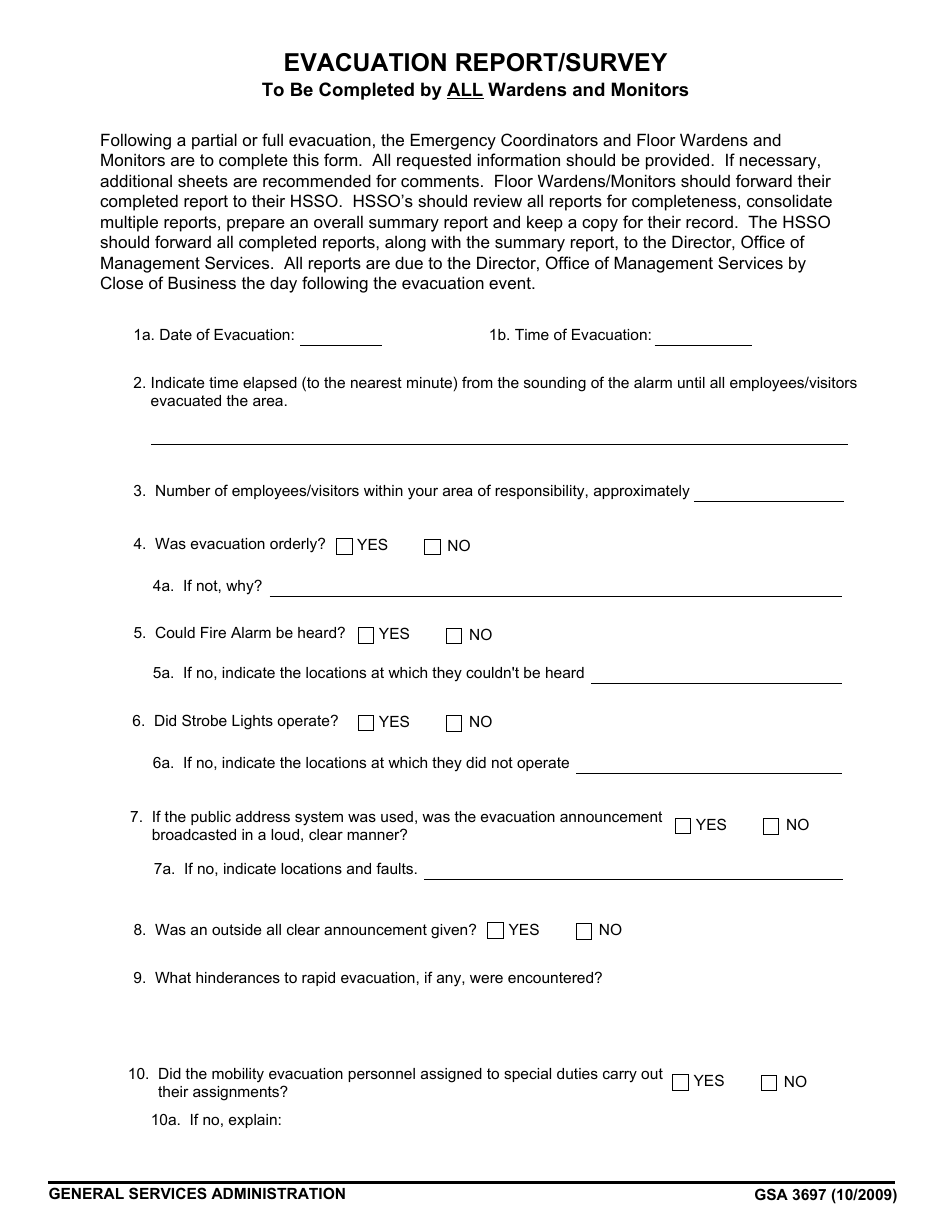 GSA Form 3697 Evacuation Report / Survey, Page 1
