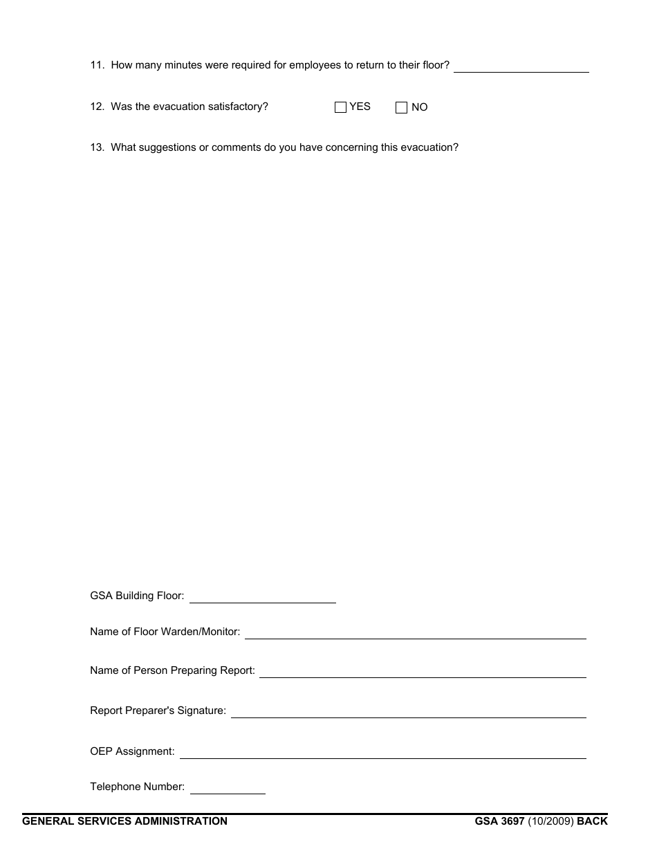 GSA Form 3697 Evacuation Report / Survey, Page 2