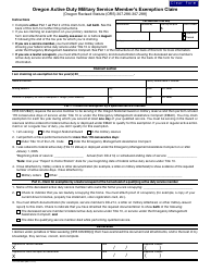 Document preview: Form 150-303-084 Oregon Active Duty Military Service Member's Exemption Claim - Oregon