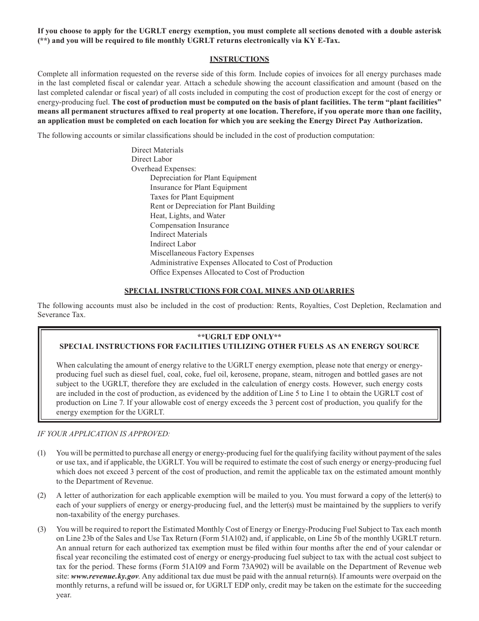 Form 51A109 Application for Energy Direct Pay Authorization - Kentucky, Page 2