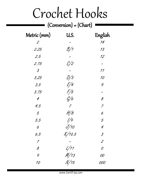 Crochet Hooks Conversion Chart Download Printable PDF | Templateroller