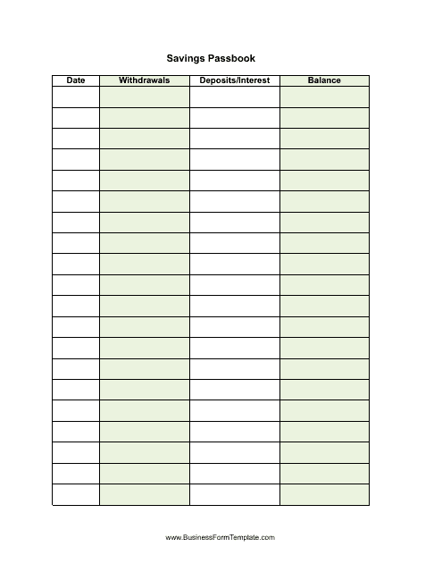 Savings Passbook template preview - Editable bliank form for passbook transactions