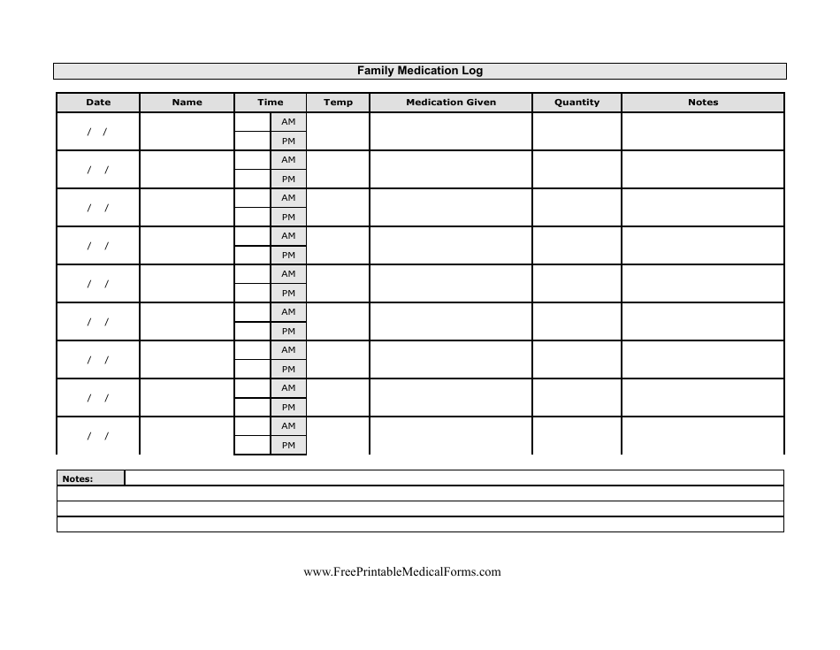 Family Medication Log Document Preview