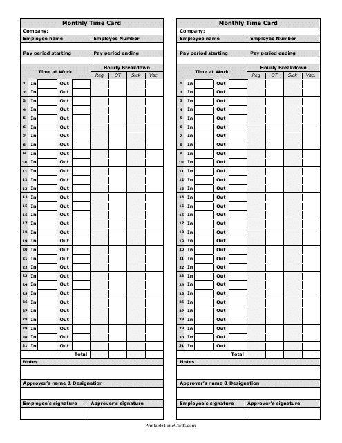 Monthly Time Cards Templates Download Printable PDF Templateroller