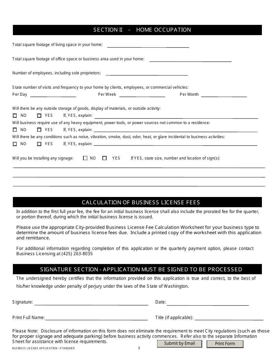 Standard Business License Application - City of Mukilteo, Washington, Page 3