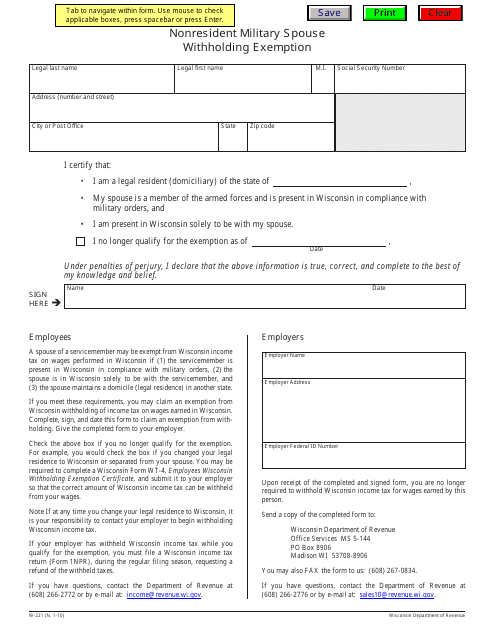 Form W-221  Printable Pdf