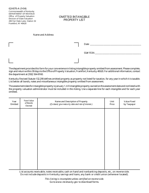 Form 62A876-A  Printable Pdf