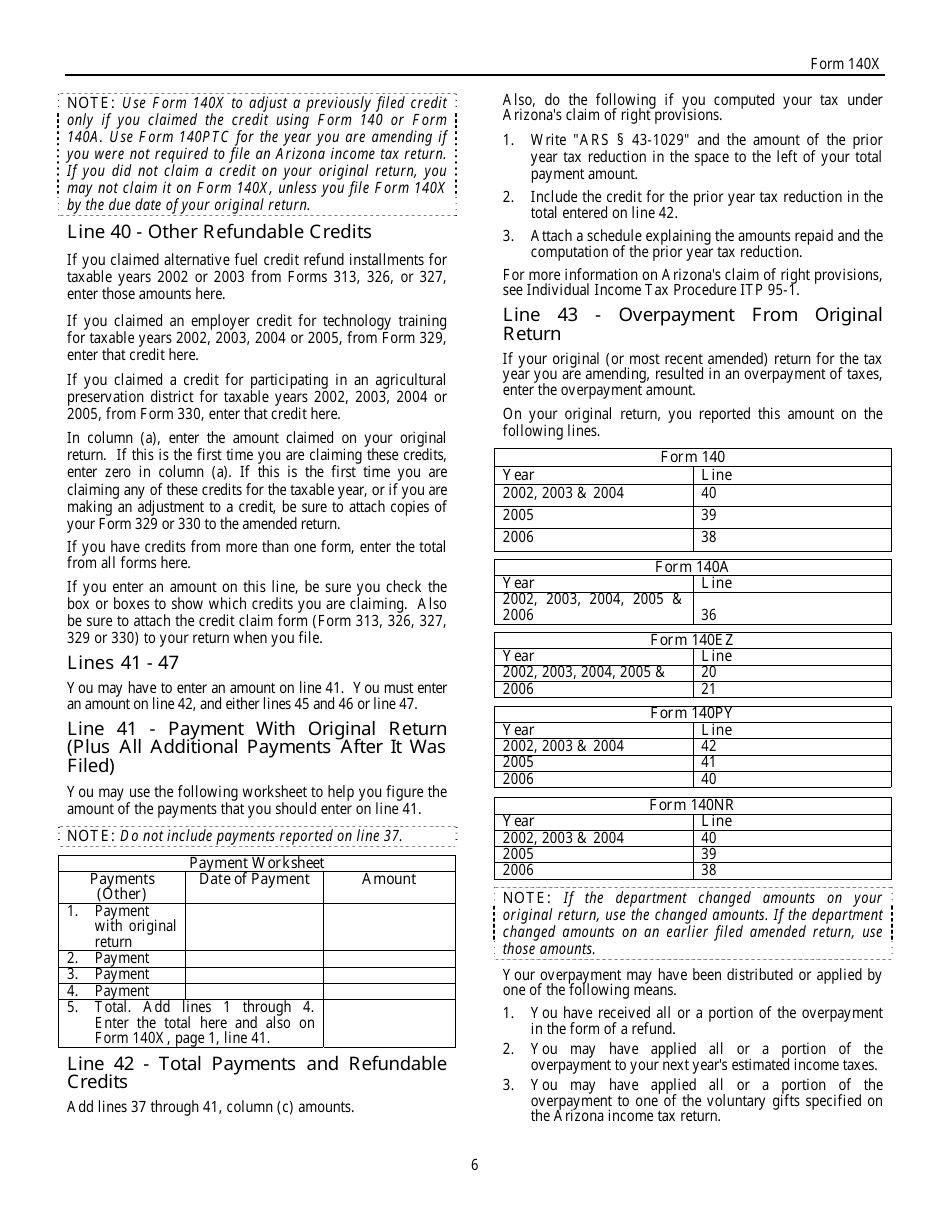 Download Instructions for Arizona Form 140X Individual Amended Return ...