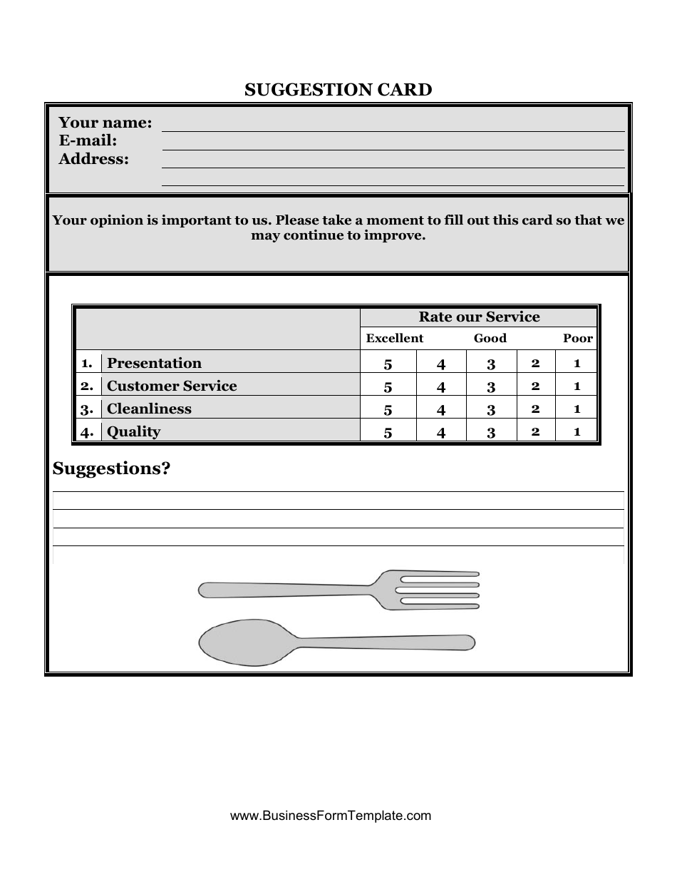 Restaurant Suggestion Card Template, Page 1