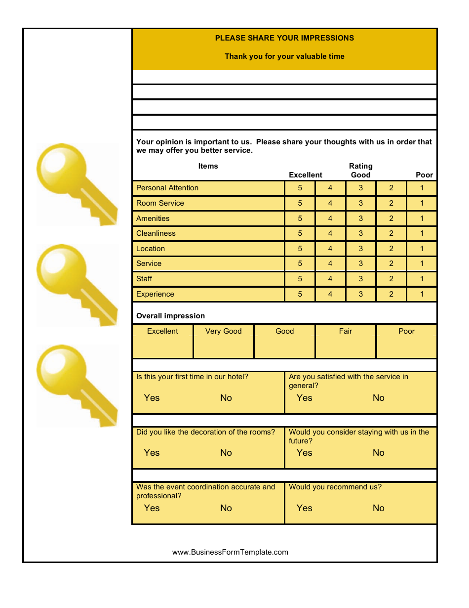 Hotel Feedback Card Template, Page 1