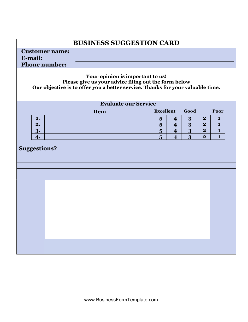 Business Suggestion Card Form Fill Out, Sign Online and Download PDF